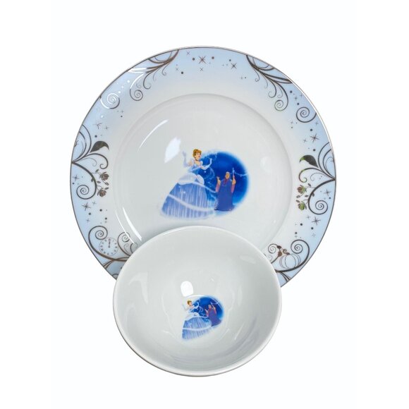 NEW Zrike 2 pc set Disney Princess Fairy Cinderella Dinner Plate and Cereal Bowl - Picture 1 of 9